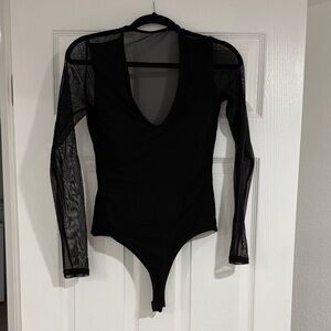 Black Sheer Long Sleeve Bodysuit
